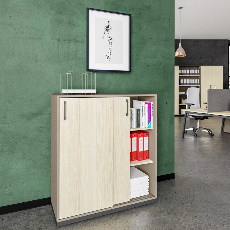 CHOICE Armadio con ante scorrevoli | 3 OH, 1000 x 1115 mm, grigio cubanite / rovere sabbia  - 1 Main Image