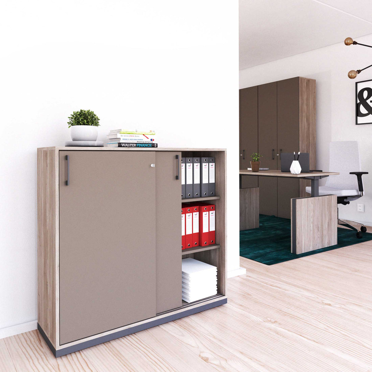 CHOICE Armoire à portes coulissantes | 3 OH, 1200 x 1115 mm, gris cubanite / chêne du Nord gris  - 1 Lightbox Main Image