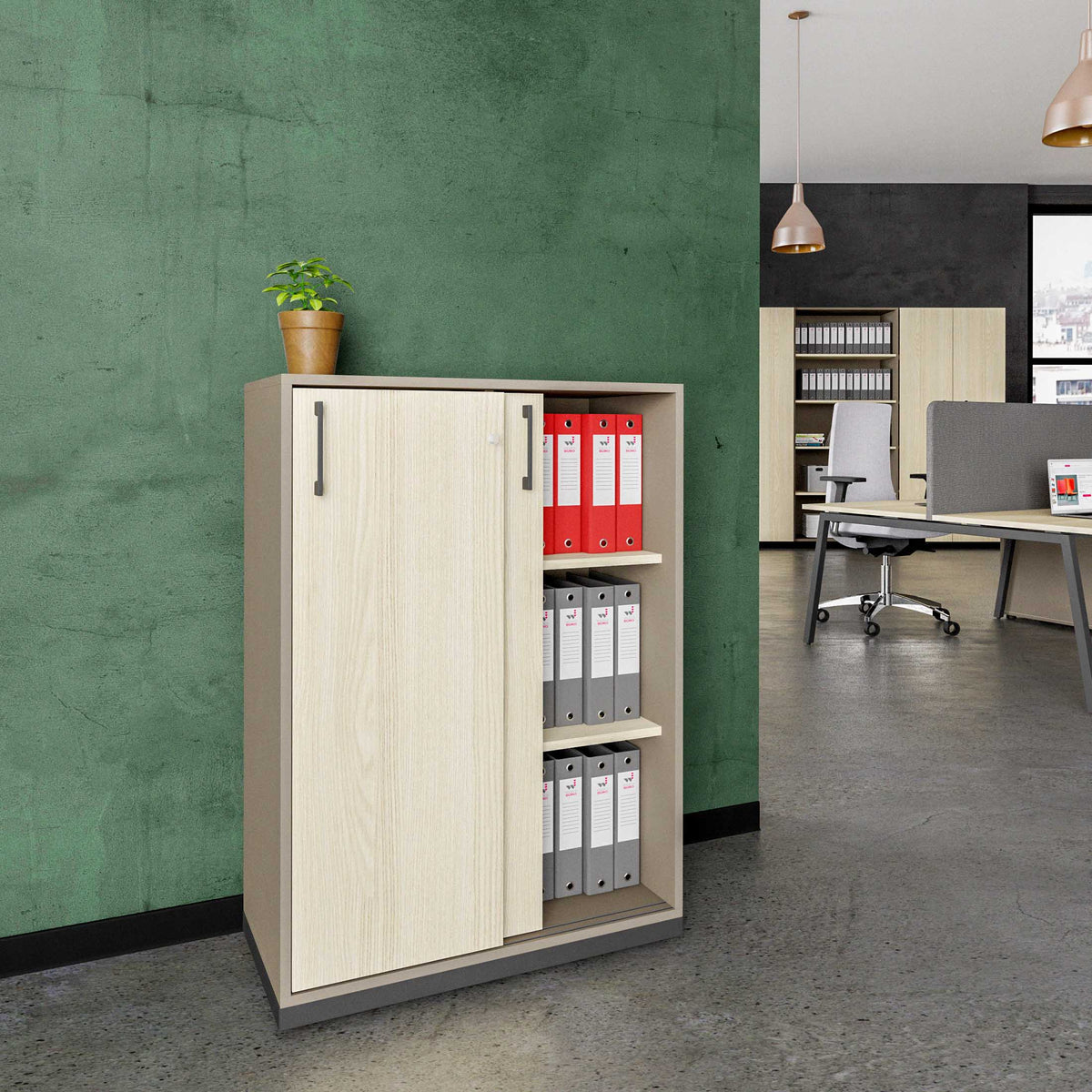 CHOICE Armoire de porte coulissante | 3 oh, 800 x 1115 mm, cendres gris / sable cubanite - 1 Lightbox Main Image