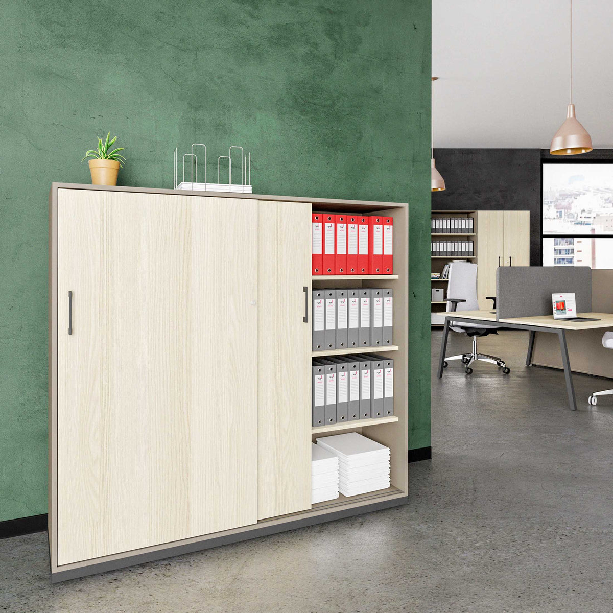 CHOICE Armoire de porte coulissante | 4 oh, 1600 x 1465 mm, cendres gris / sable cubanite - 1 Lightbox Main Image