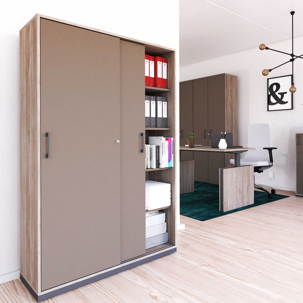 CHOICE Armadio con ante scorrevoli | 5 OH, 1200 x 1820 mm, rovere nordico grigio / grigio cubanite  - 1 Lightbox Main Image