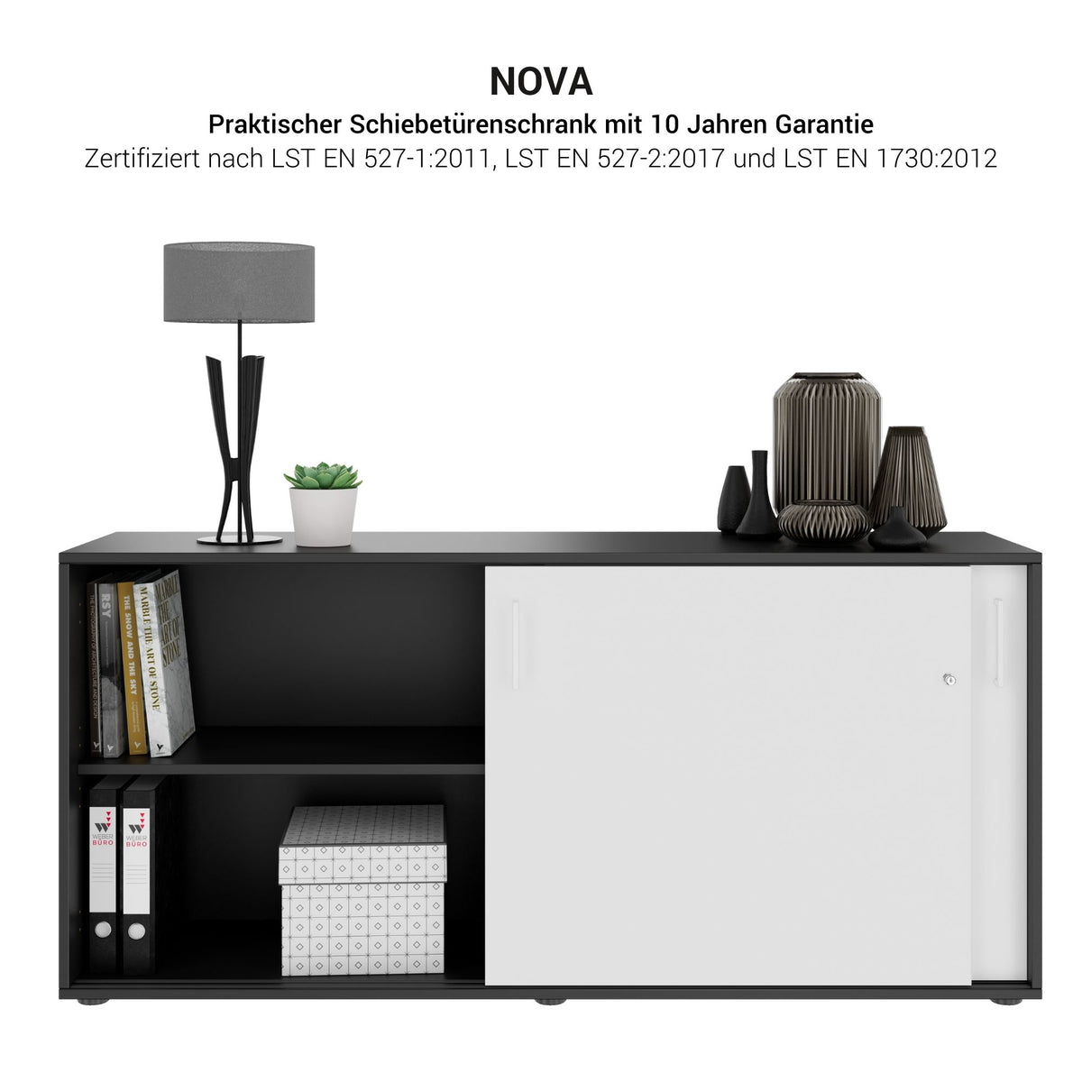 Armadio con ante scorrevoli NOVA | 2 OH, 1640 x 740 mm, acero / bianco - 11 Lightbox Main Image