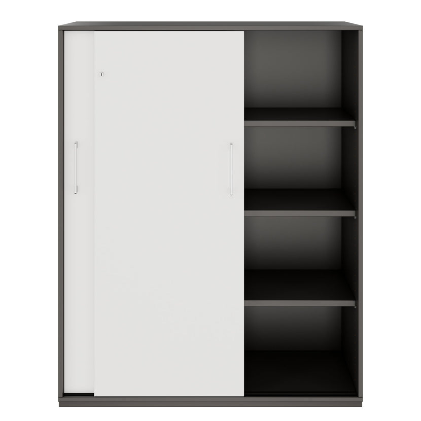 PRO Schiebetürenschrank | 4 OH, 1200 x 1510 mm, Graphit / Weiß