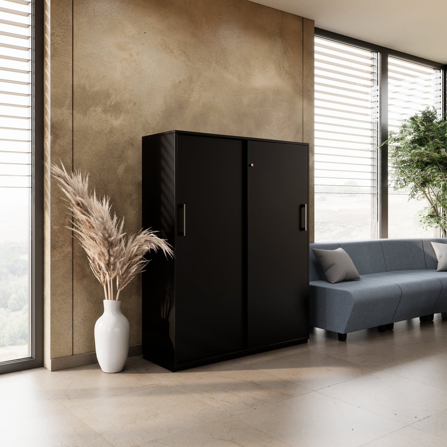 Armoire à portes coulissantes PRO | 4 OH, 1200 x 1510 mm, noir