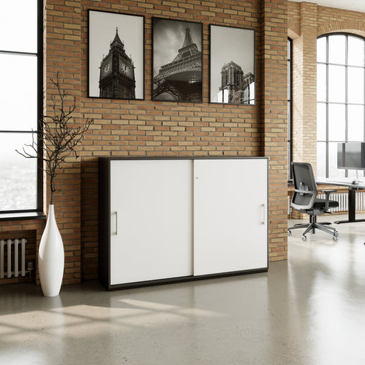 PRO Sliding door cabinet | 3 Oh, 800 - 1600 x 1140 mm, graphite / white