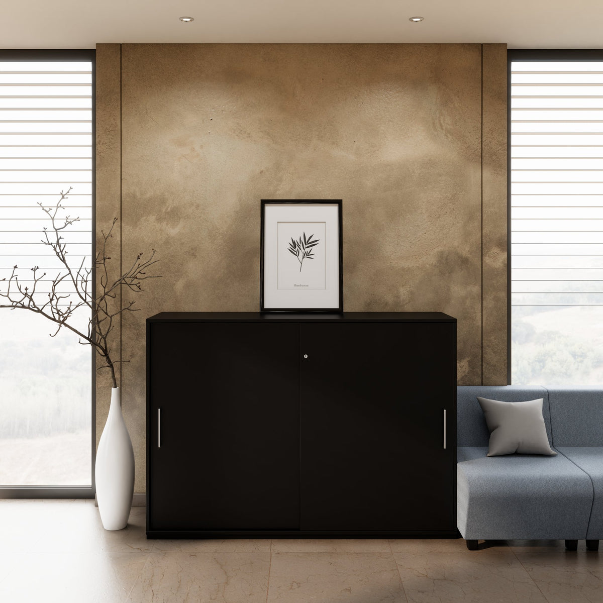 PRO Schiebetürenschrank | 3 OH, 800 - 1600 x 1140 mm, Schwarz - 14 Lightbox Main Image