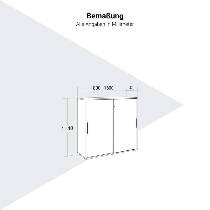 PRO Cabinet di porta scorrevole | 3 OH, 800 - 1600 x 1140 mm, bianco - 13 Main Image