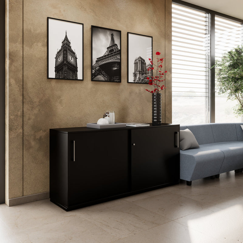 PRO sliding door wardrobe | 2 OH, 800 - 1600 x 770 mm, black - 14 Main Image