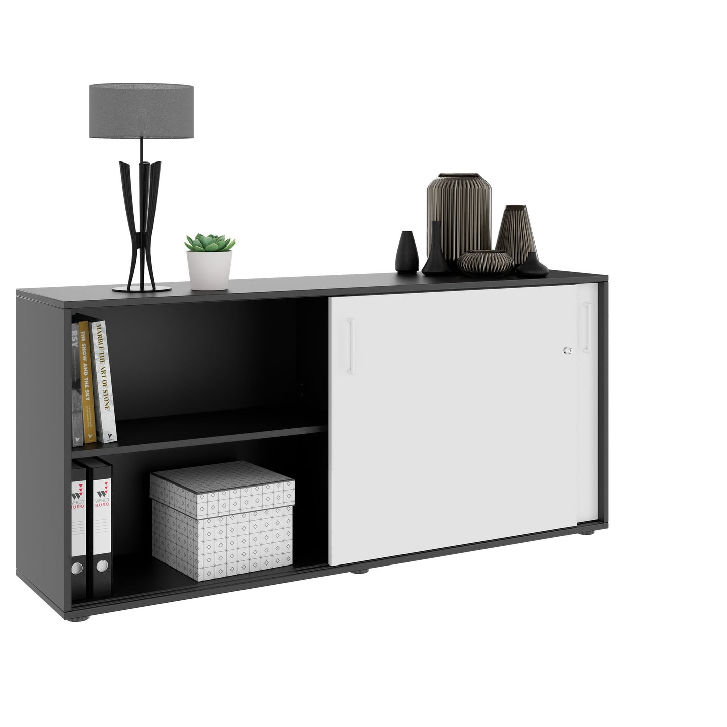 NOVA Schiebetürenschrank | 2 OH, 1640 x 740 mm, Anthrazit / Weiß