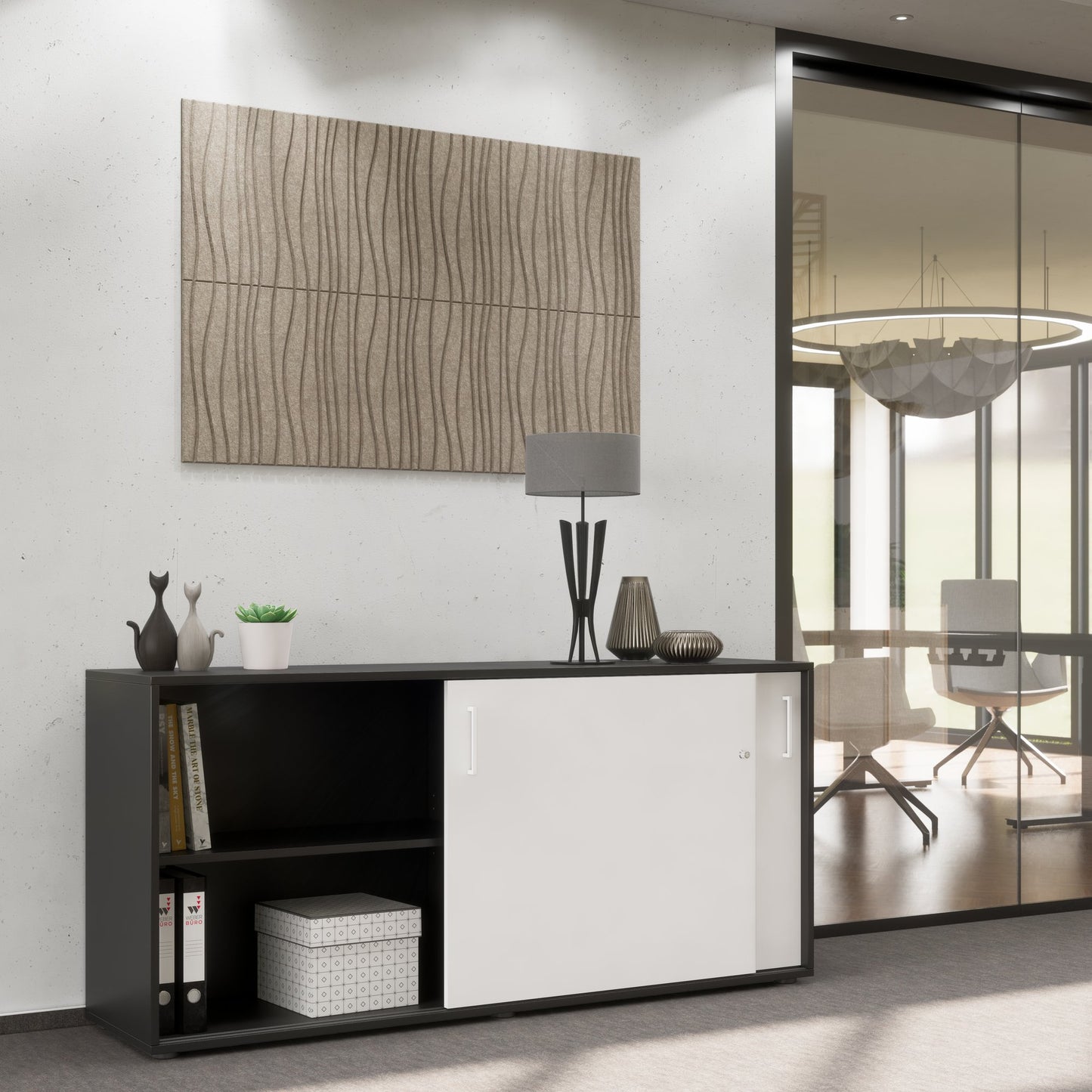 NOVA Schiebetürenschrank | 2 OH, 1640 x 740 mm, Anthrazit / Weiß