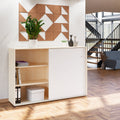 NOVA sliding door wardrobe | 3 shelves, 1640 x 1085 mm, maple/white - 1 Thumbnail Image