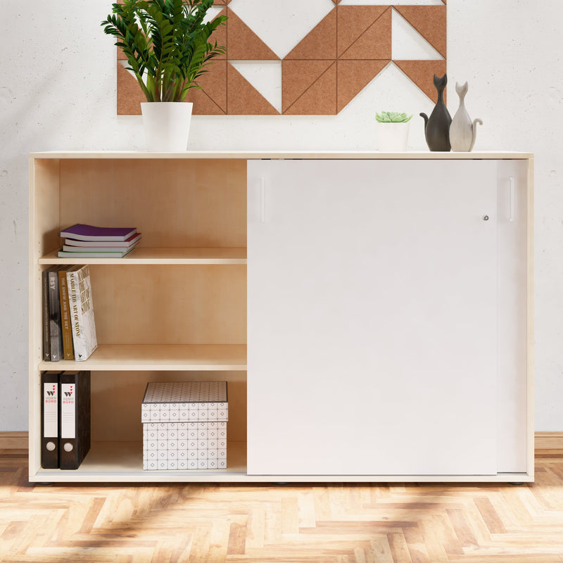 NOVA sliding door wardrobe | 3 shelves, 1640 x 1085 mm, maple/white - 2 Main Image