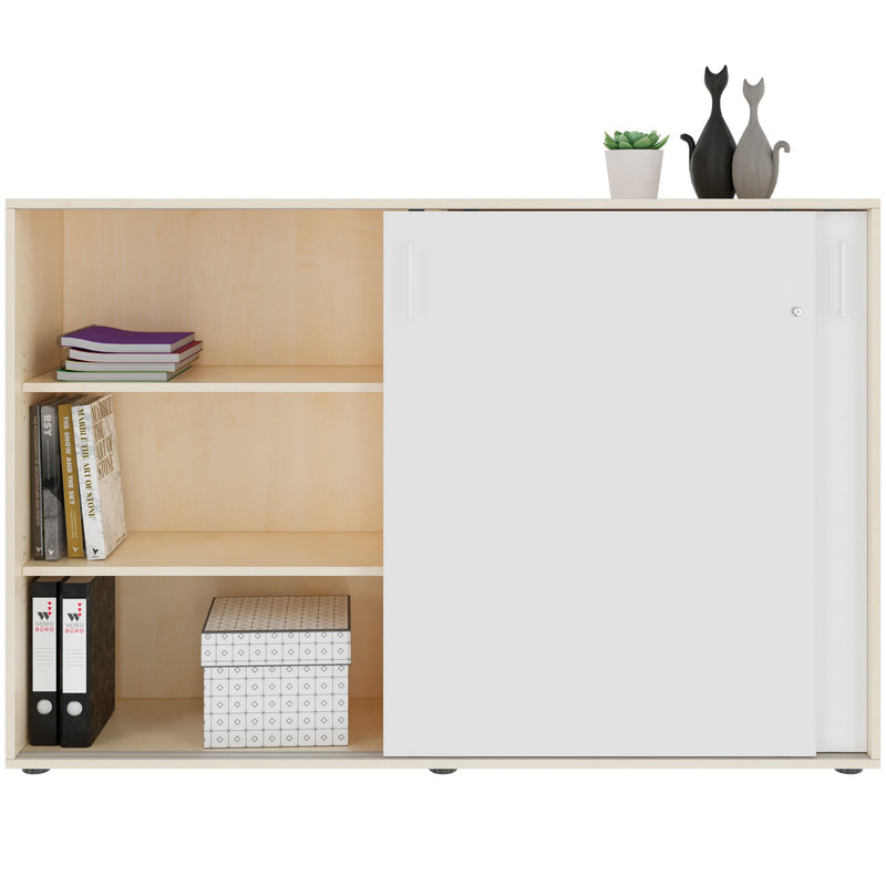 NOVA sliding door wardrobe | 3 shelves, 1640 x 1085 mm, maple/white - 4 Main Image
