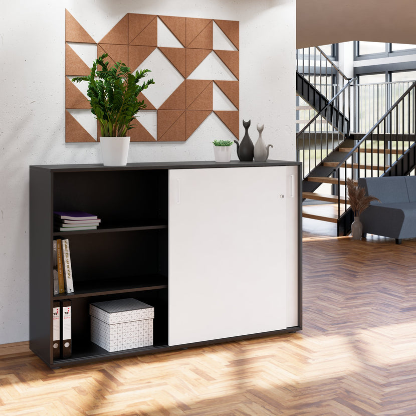 NOVA Sliding door cabinet | 3 Oh, 1640 x 1085 mm, anthracite / white