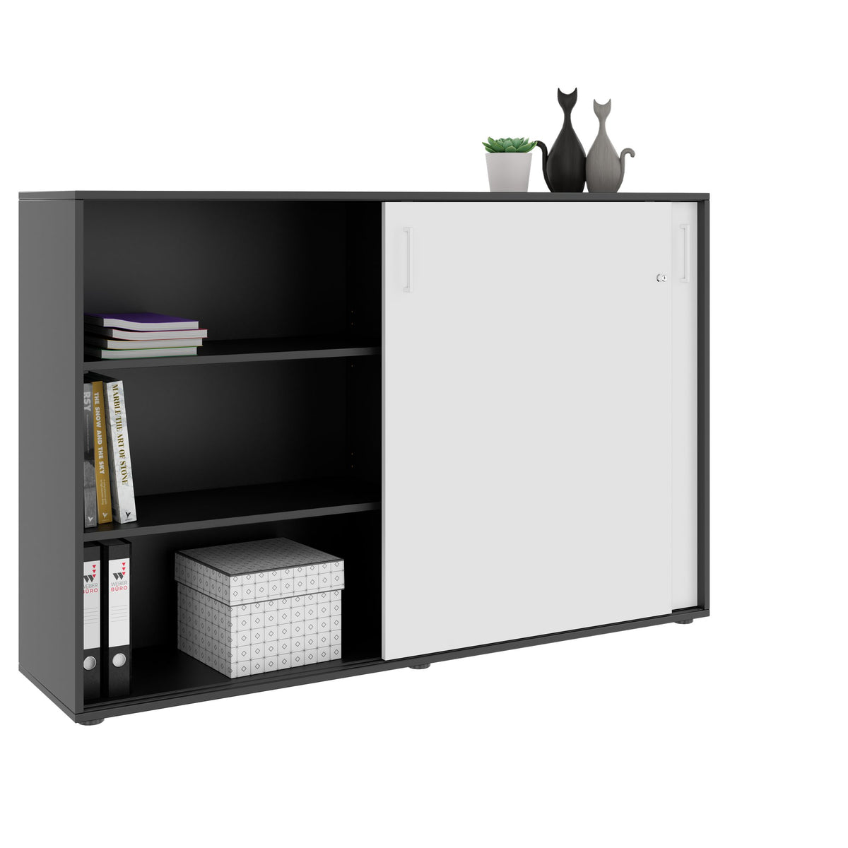 NOVA Schiebetürenschrank | 3 OH, 1640 x 1085 mm, Anthrazit / Weiß - 3 Lightbox Main Image