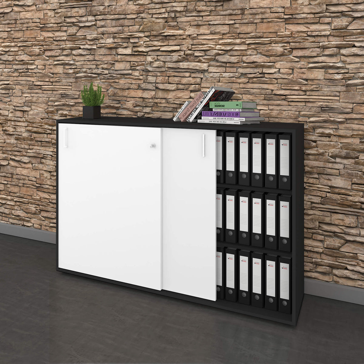 NOVA Schiebetürenschrank | 3 OH, 1640 x 1085 mm, Anthrazit / Weiß - 18 Lightbox Main Image