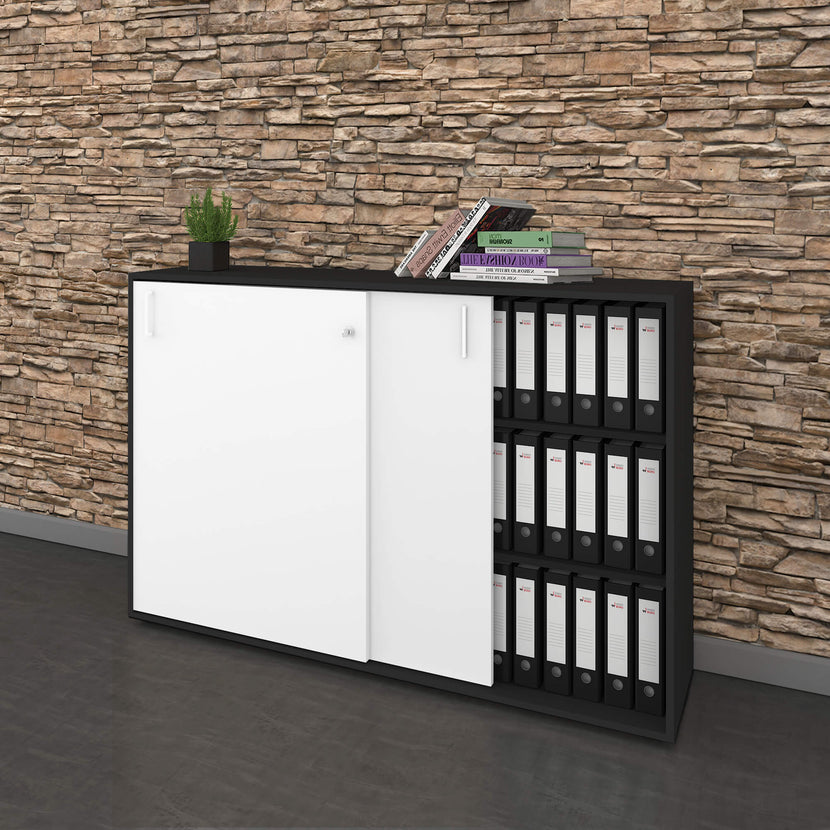 NOVA Sliding door cabinet | 3 Oh, 1640 x 1085 mm, anthracite / white