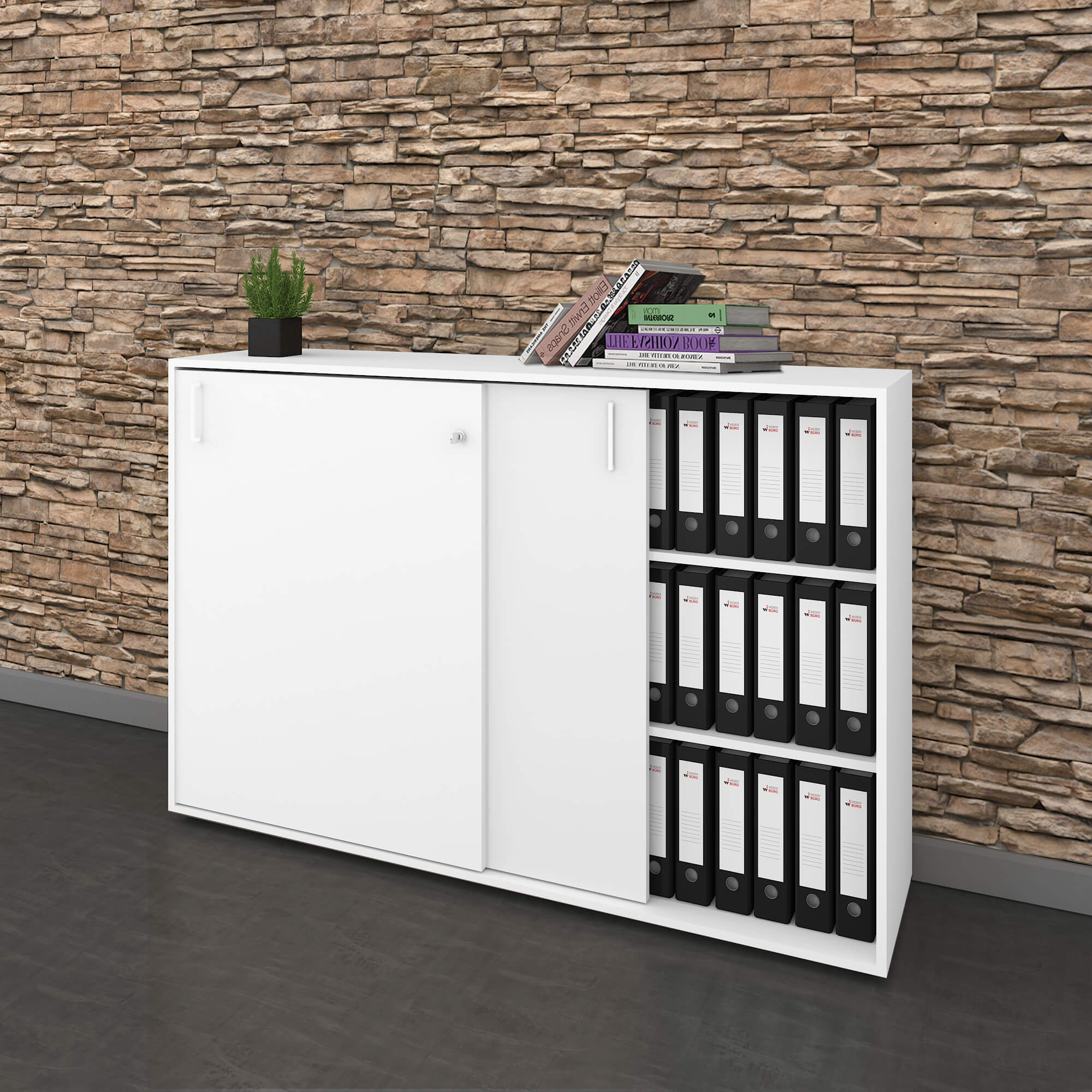 NOVA Schiebetürenschrank | 3 OH, 1640 x 1085 mm, Weiß