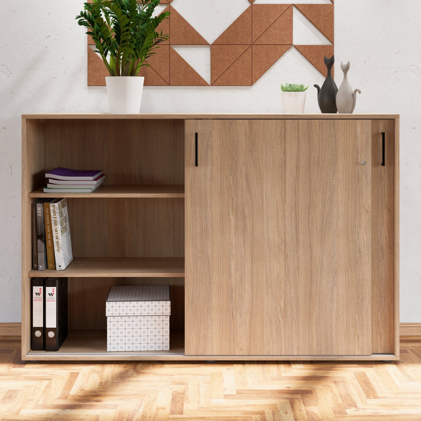 NOVA Cabinet di porta scorrevole | 3 OH, 1640 x 1085 mm, quercia ambra