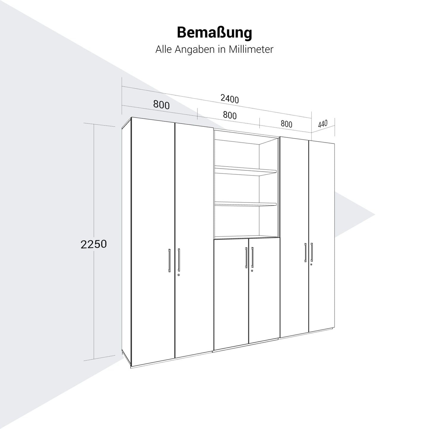 PRO wall unit | 6 OH, 2400 x 2250 mm, gray