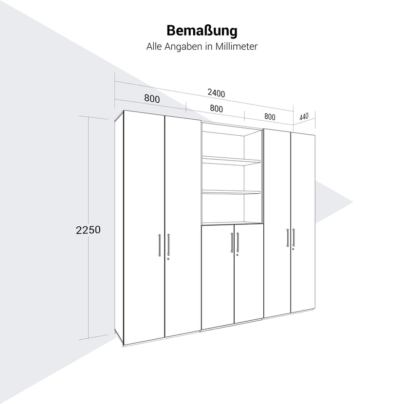 PRO Parete muro | 6 OH, 2400 x 2250 mm, bianco