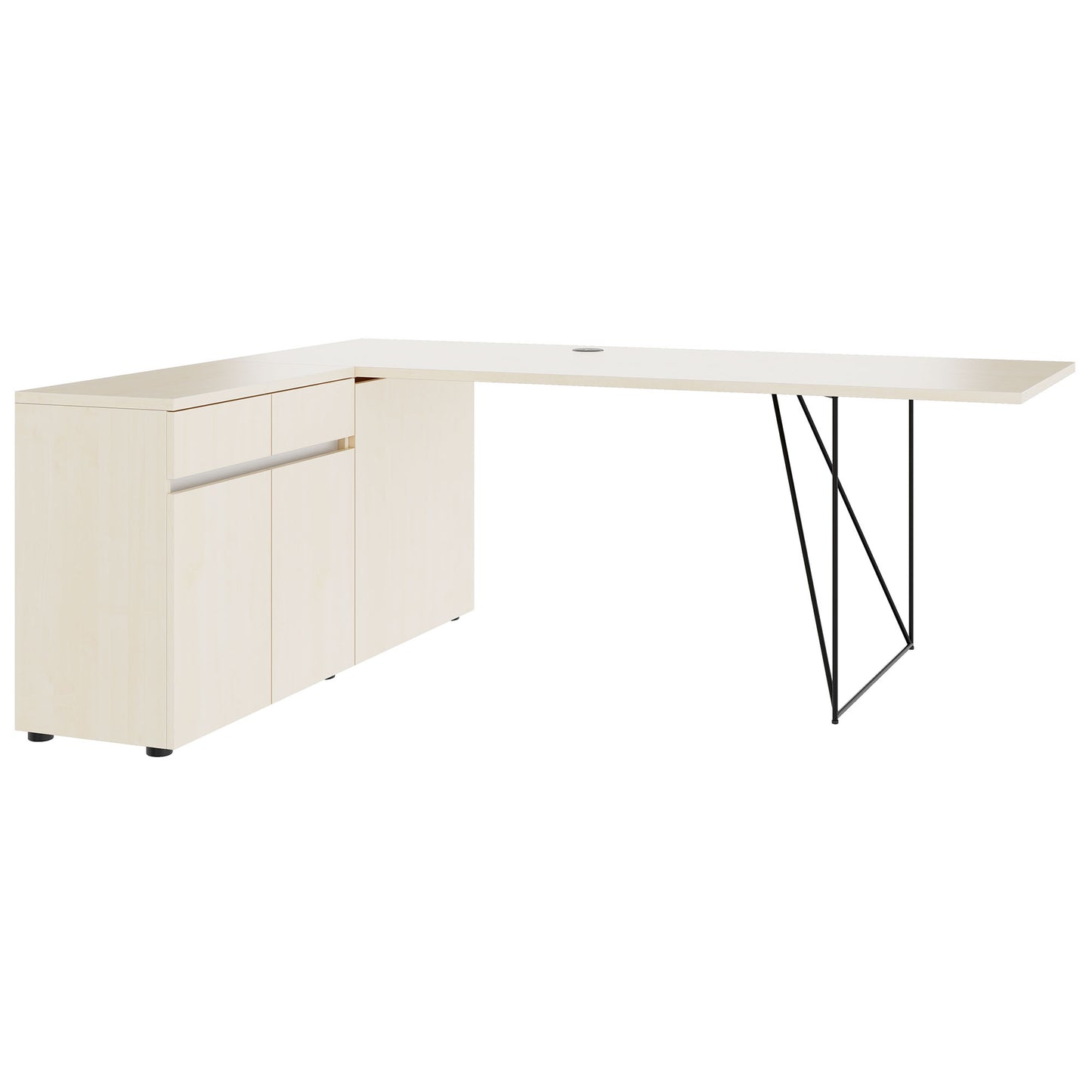 Bureau AIR | 1600 - 2000 mm, électrifié, buffet intégré, érable