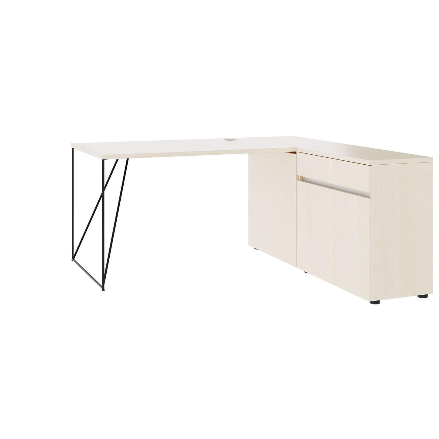 Bureau AIR | 1600 - 2000 mm, électrifié, buffet intégré, érable