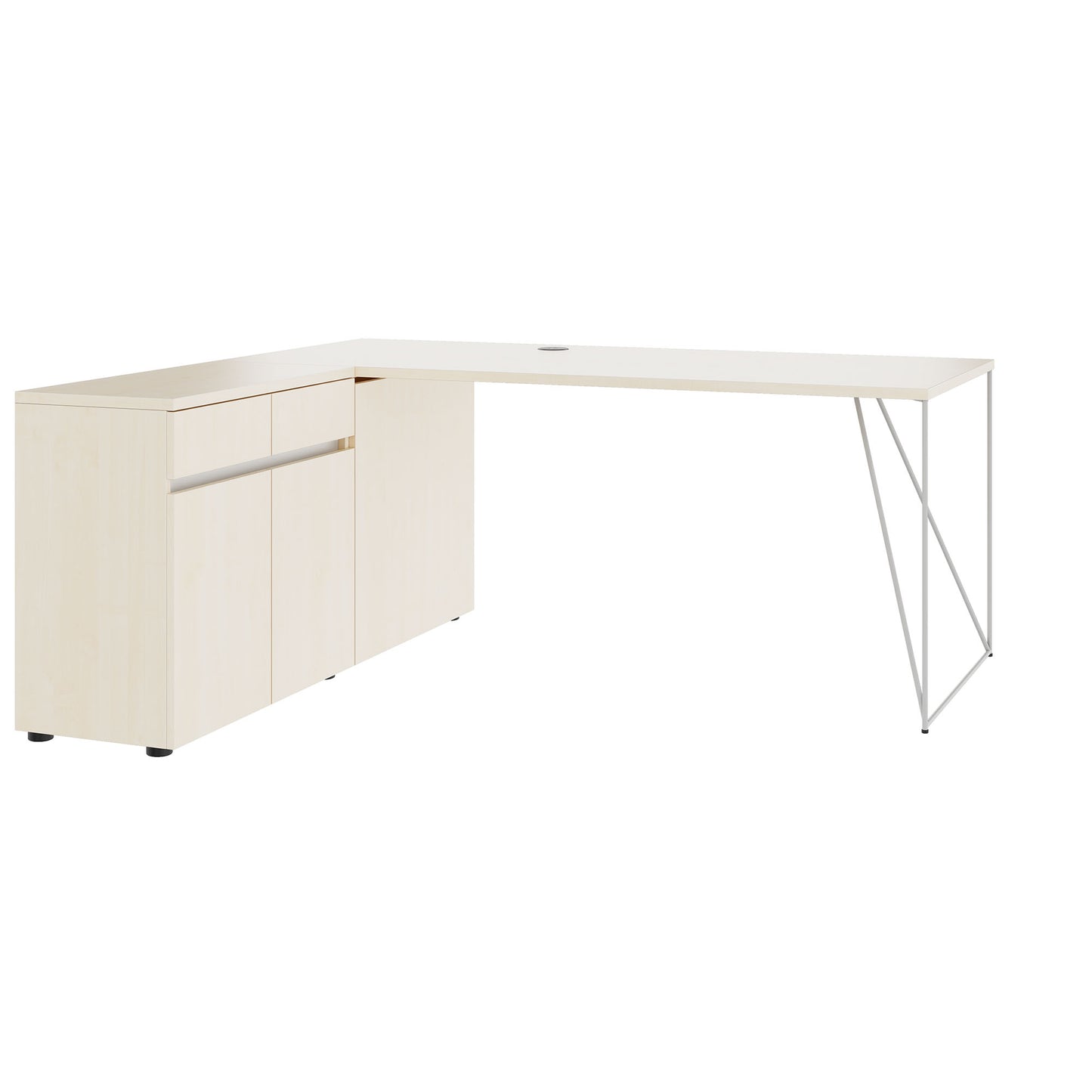 AIR Scrivania | 1600 - 2000 mm, sideboard elettrificata, integrata, acero