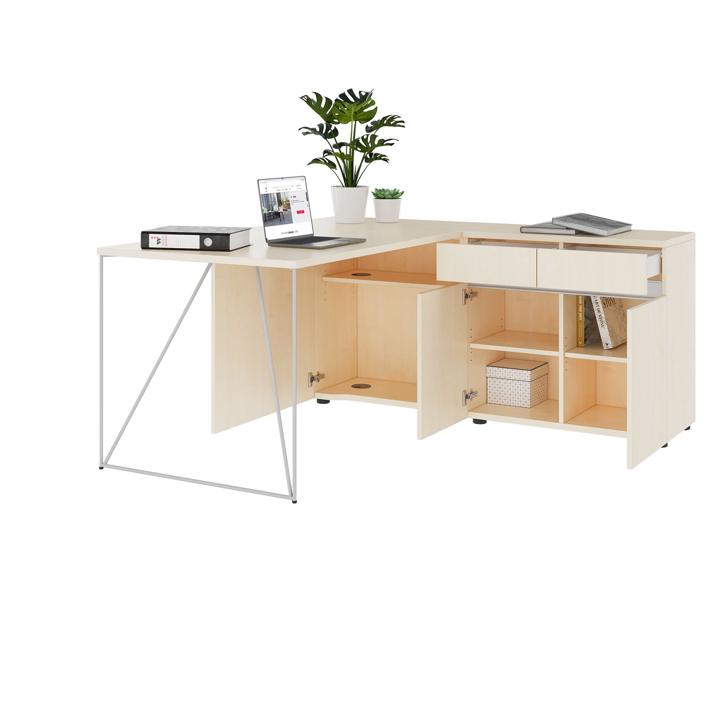 AIR Scrivania | 1600 - 2000 mm, sideboard elettrificata, integrata, acero
