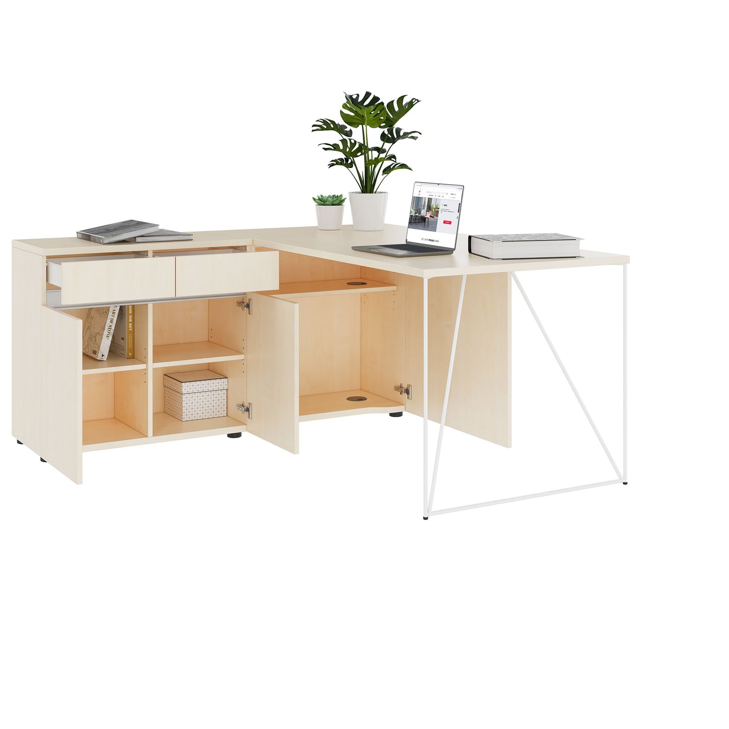 AIR Scrivania | 1600 - 2000 mm, sideboard elettrificata, integrata, acero