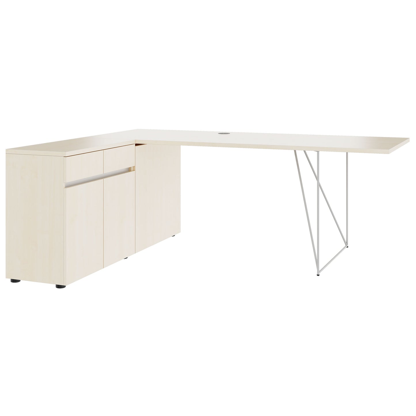 Bureau AIR | 1600 - 2000 mm, électrifié, buffet intégré, érable