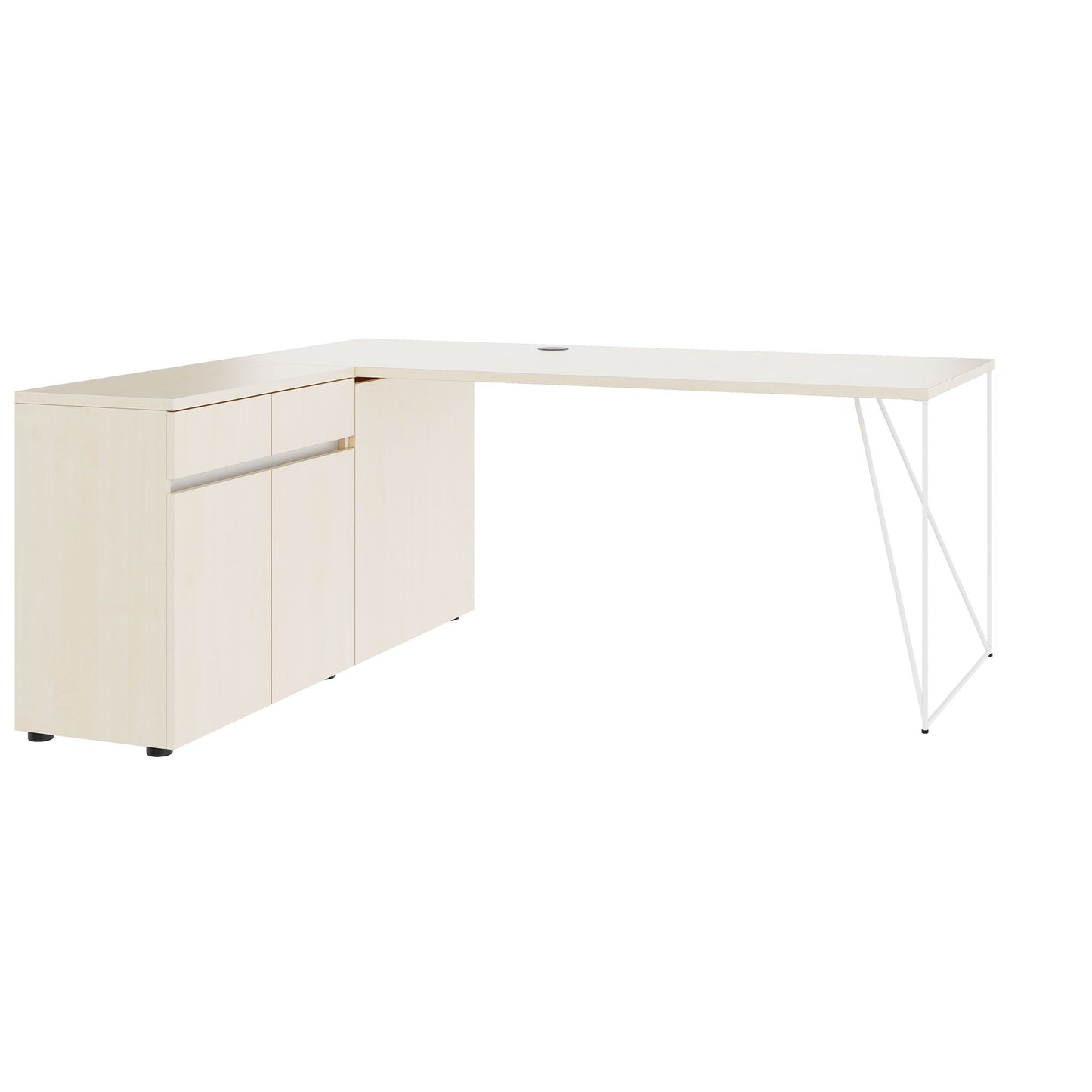 Bureau AIR | 1600 - 2000 mm, électrifié, buffet intégré, érable