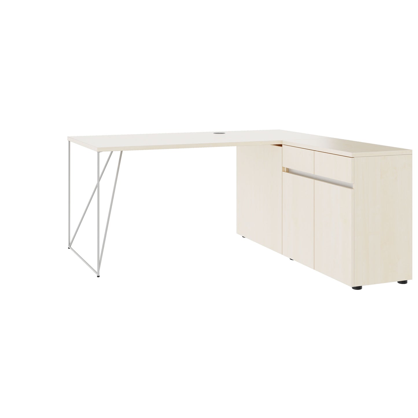 Bureau AIR | 1600 - 2000 mm, électrifié, buffet intégré, érable