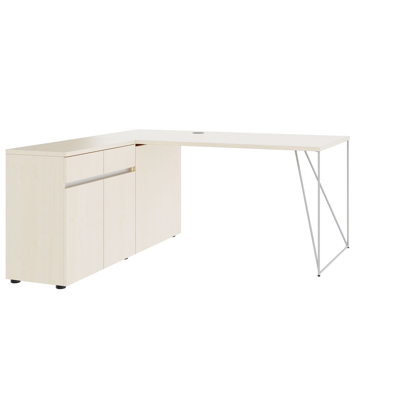 AIR Scrivania | 1600 - 2000 mm, sideboard elettrificata, integrata, acero