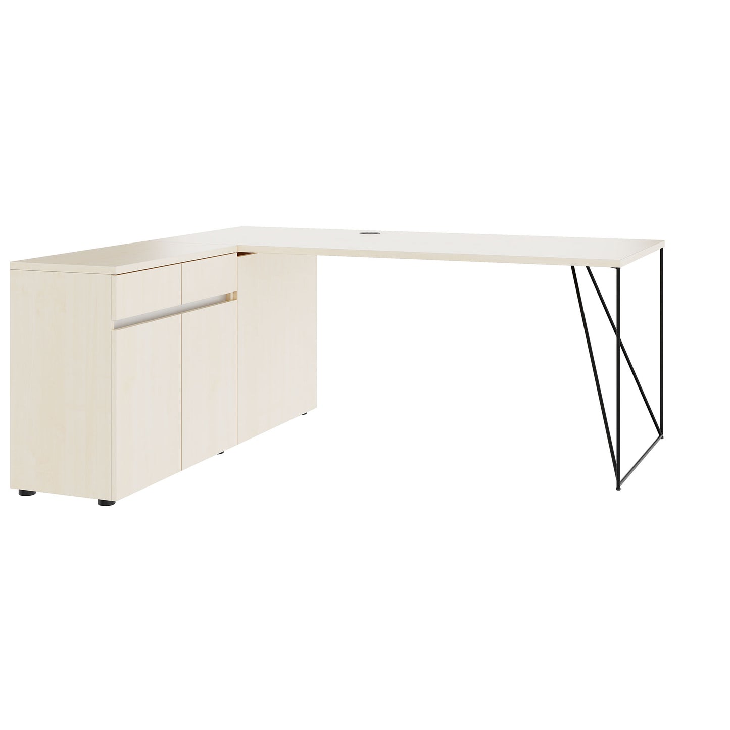 Bureau AIR | 1600 - 2000 mm, électrifié, buffet intégré, érable