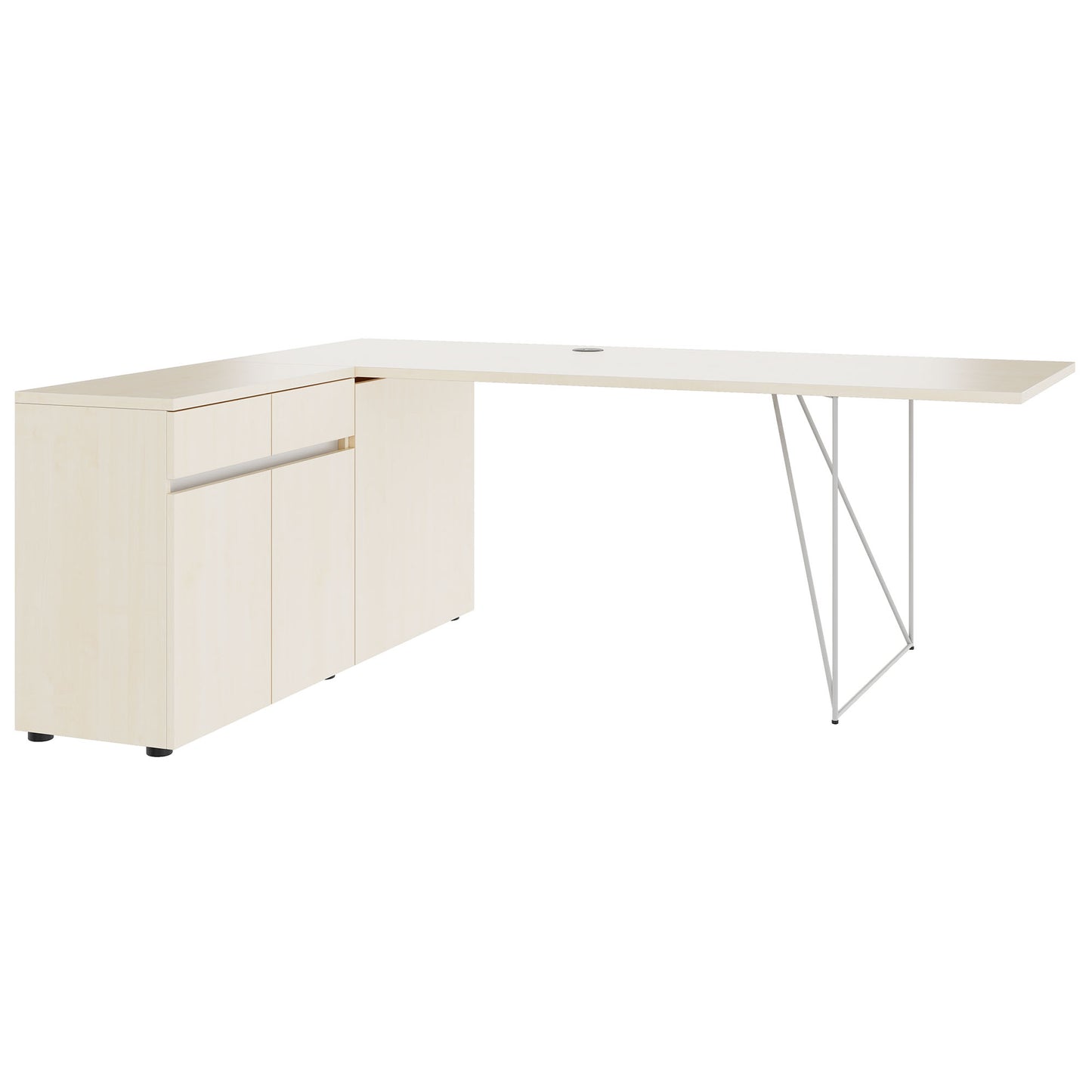 AIR Scrivania | 1600 - 2000 mm, sideboard elettrificata, integrata, acero