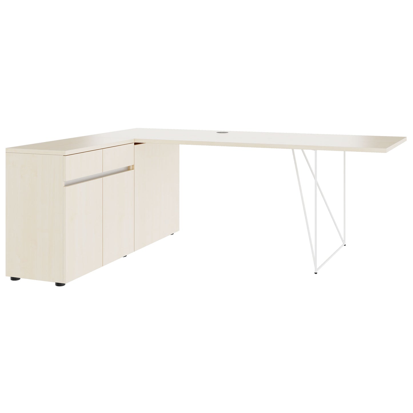 Bureau AIR | 1600 - 2000 mm, électrifié, buffet intégré, érable