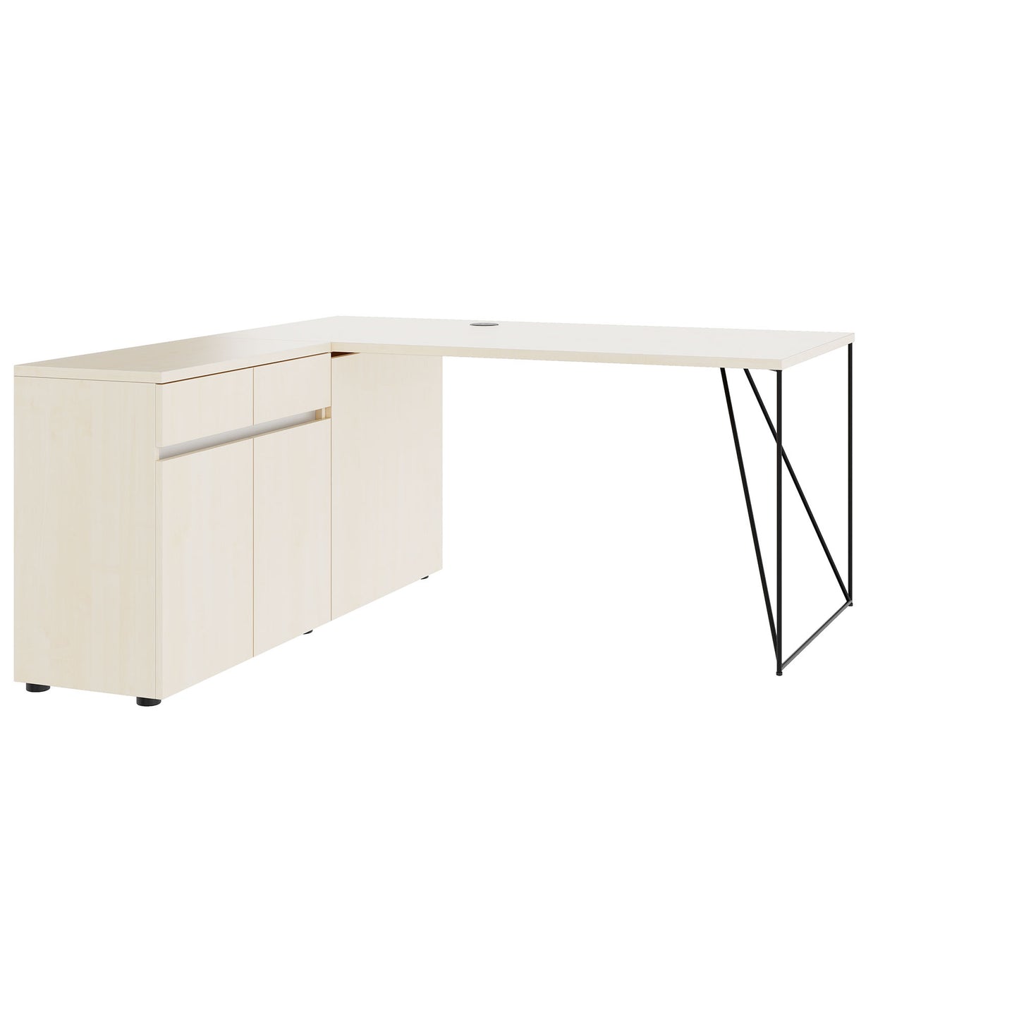 AIR Scrivania | 1600 - 2000 mm, sideboard elettrificata, integrata, acero