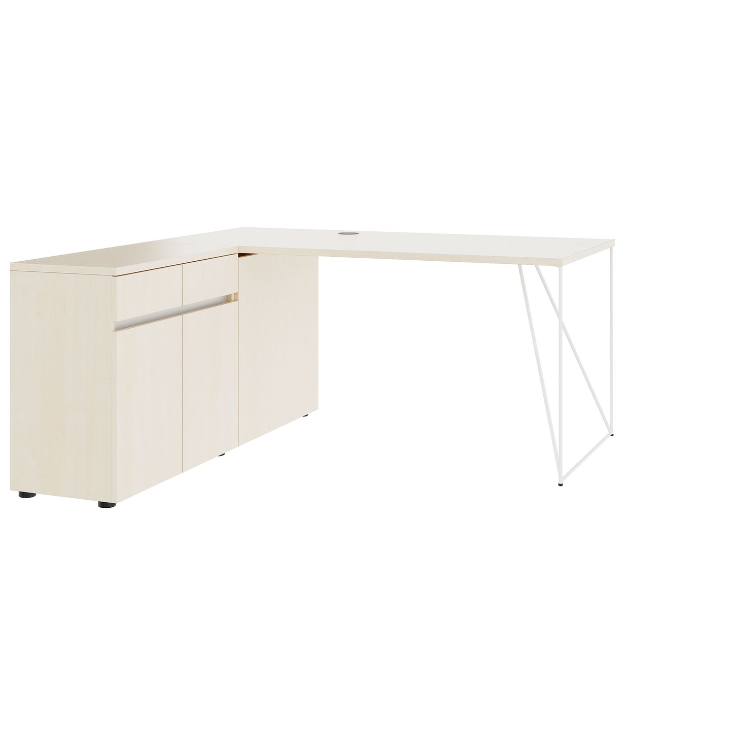 Bureau AIR | 1600 - 2000 mm, électrifié, buffet intégré, érable