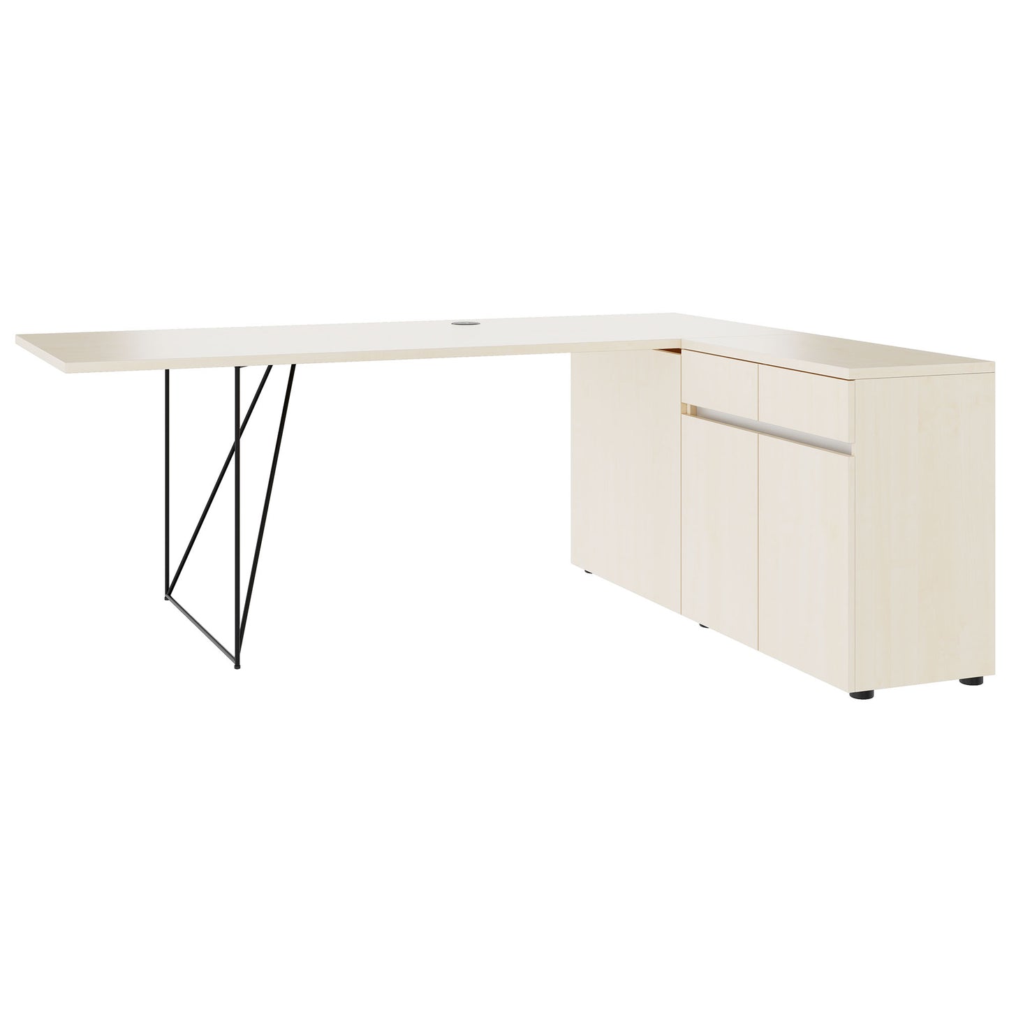 AIR Scrivania | 1600 - 2000 mm, sideboard elettrificata, integrata, acero