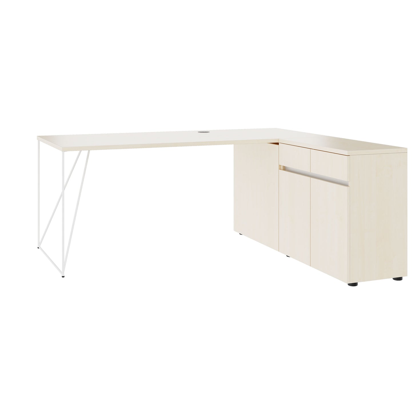 AIR Scrivania | 1600 - 2000 mm, sideboard elettrificata, integrata, acero