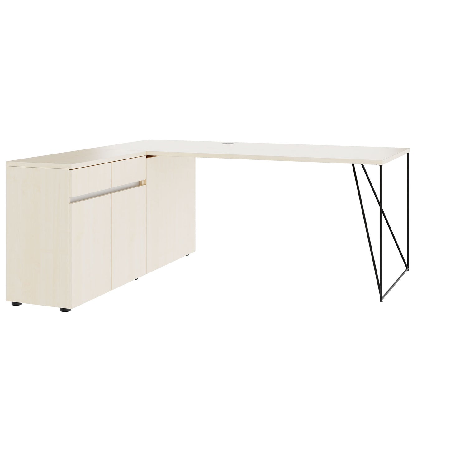 AIR Scrivania | 1600 - 2000 mm, sideboard elettrificata, integrata, acero