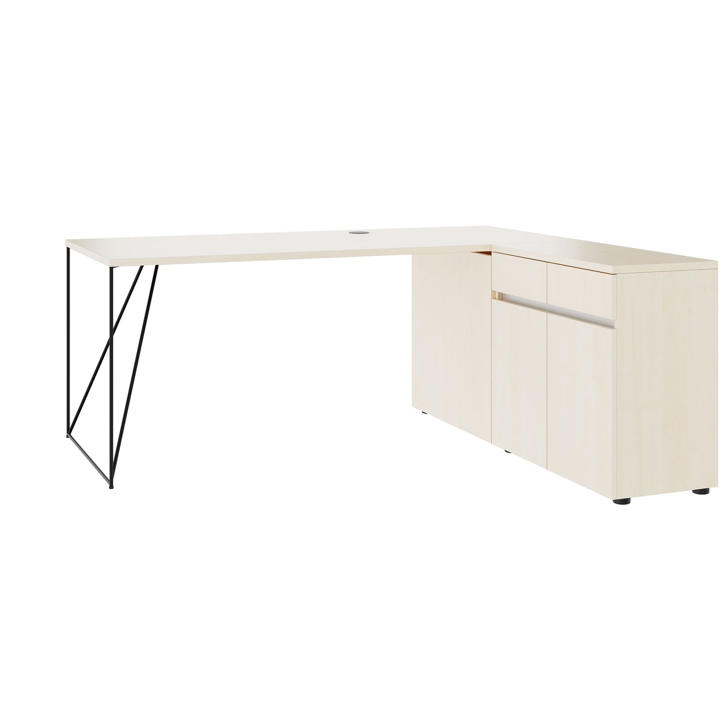 AIR Scrivania | 1600 - 2000 mm, sideboard elettrificata, integrata, acero