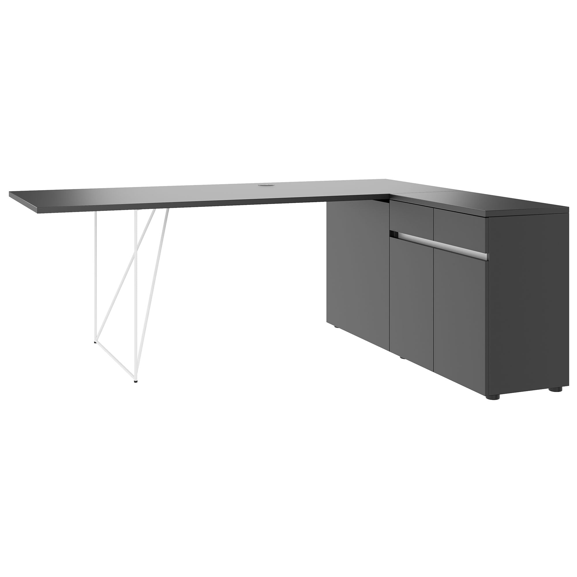 AIR desk | 1600 - 2000 mm, electrified, integrated sideboard, anthracite