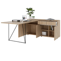 AIR Schreibtisch | 1600 - 2000 mm, elektrifiziert, integriertes Sideboard, Bernsteineiche