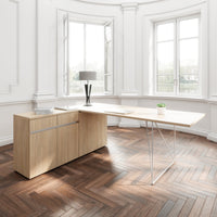 AIR desk | 1600 - 2000 mm, electrified, integrated sideboard, amber oak