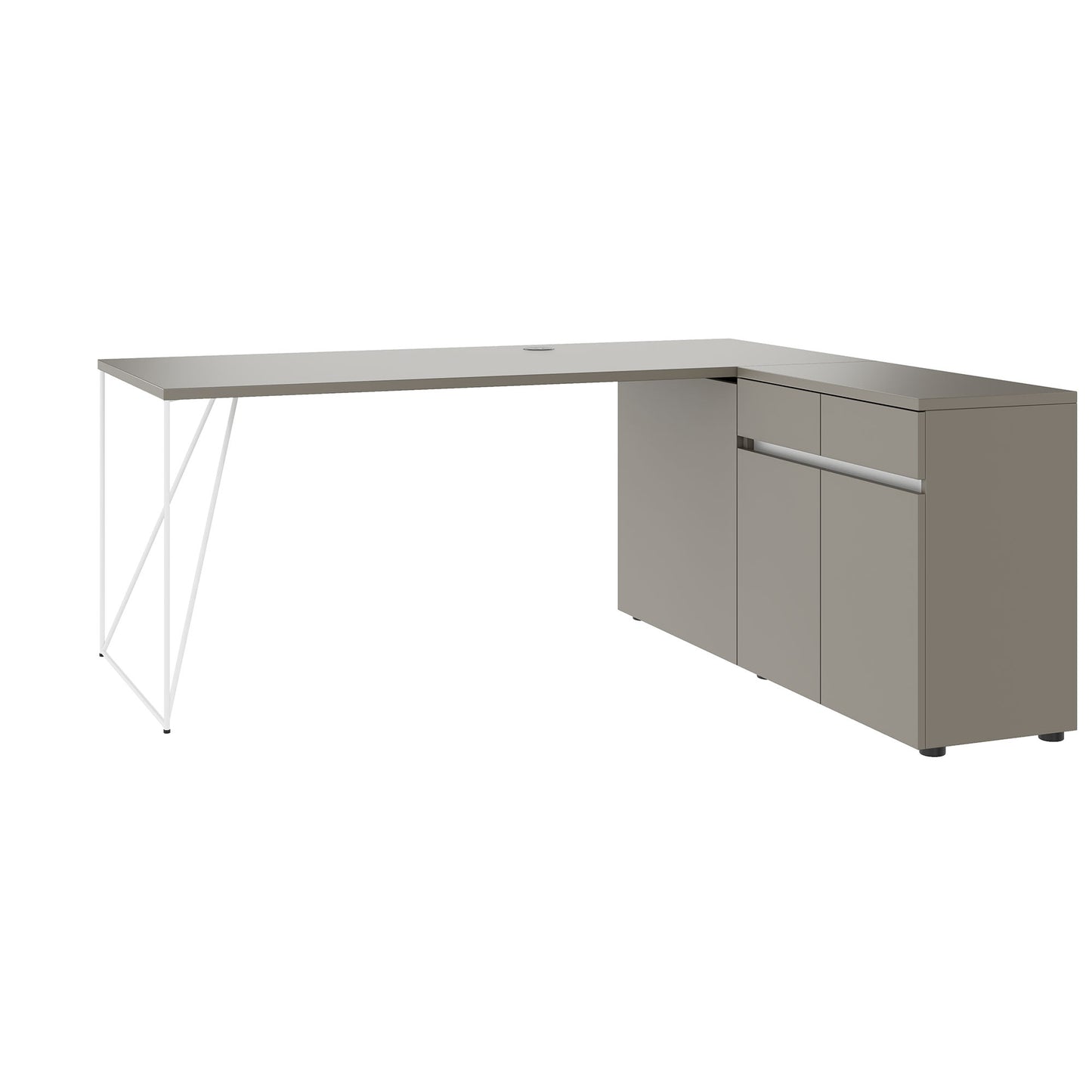 AIR Schreibtisch | 1600 - 2000 mm, elektrifiziert, integriertes Sideboard, Cubanitgrau