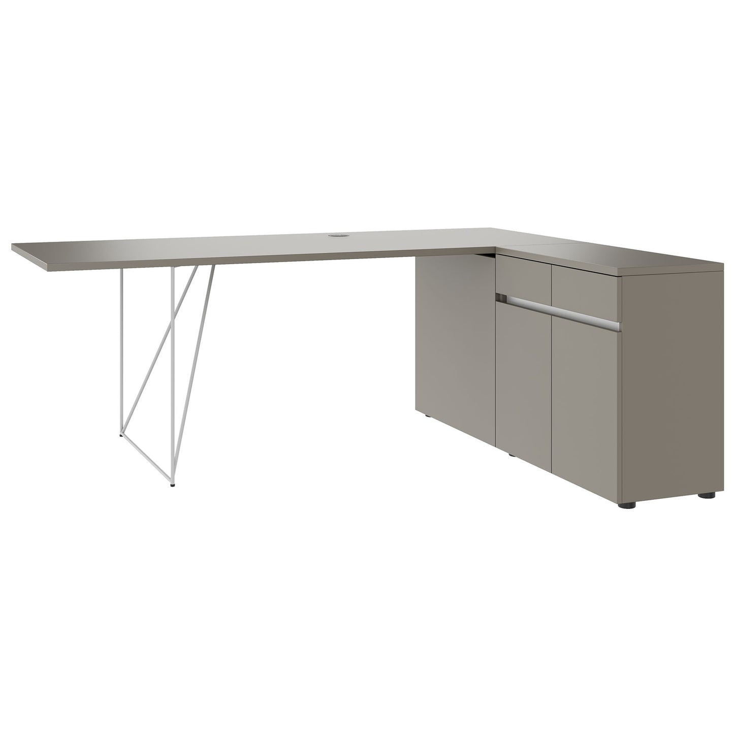 AIR Schreibtisch | 1600 - 2000 mm, elektrifiziert, integriertes Sideboard, Cubanitgrau