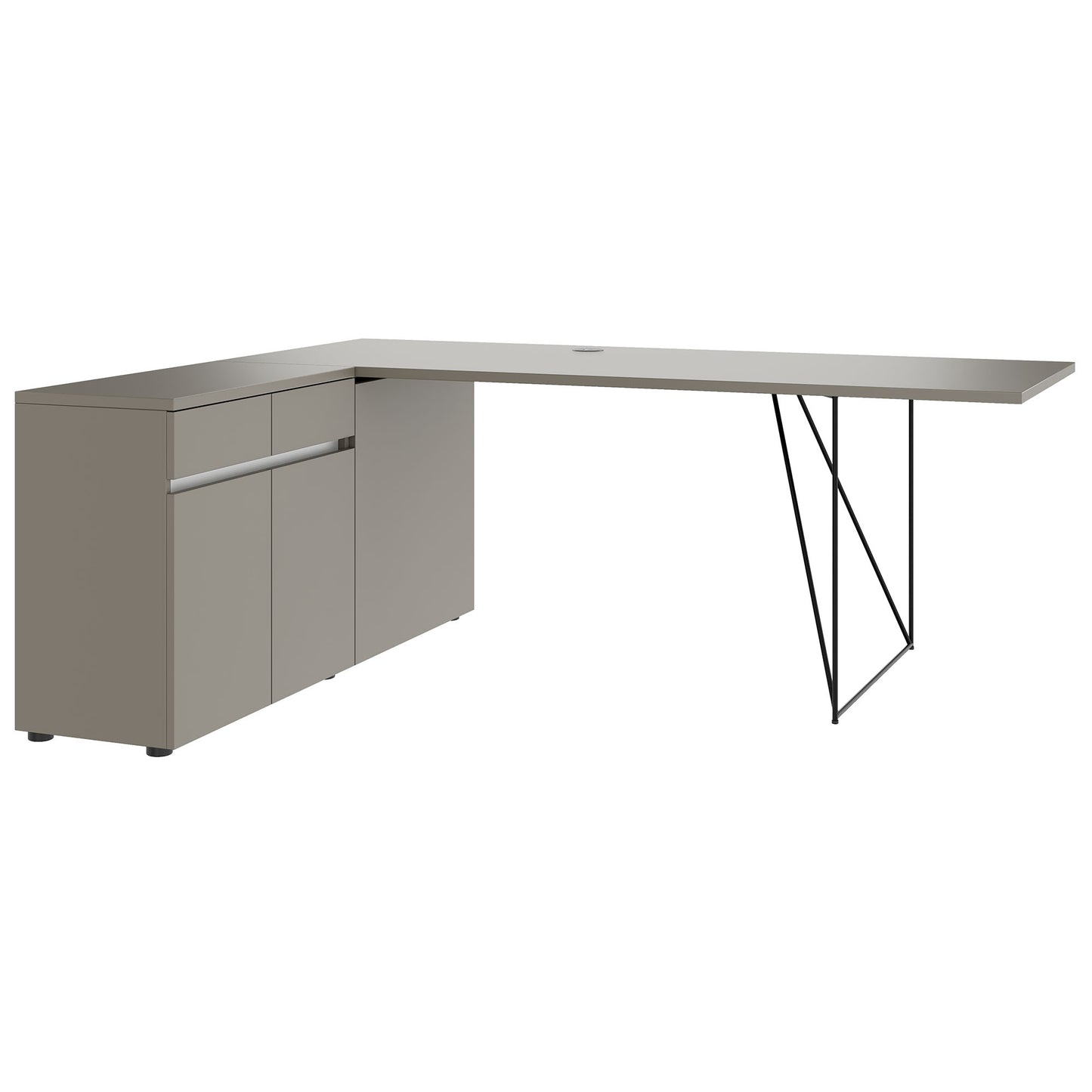 AIR Schreibtisch | 1600 - 2000 mm, elektrifiziert, integriertes Sideboard, Cubanitgrau