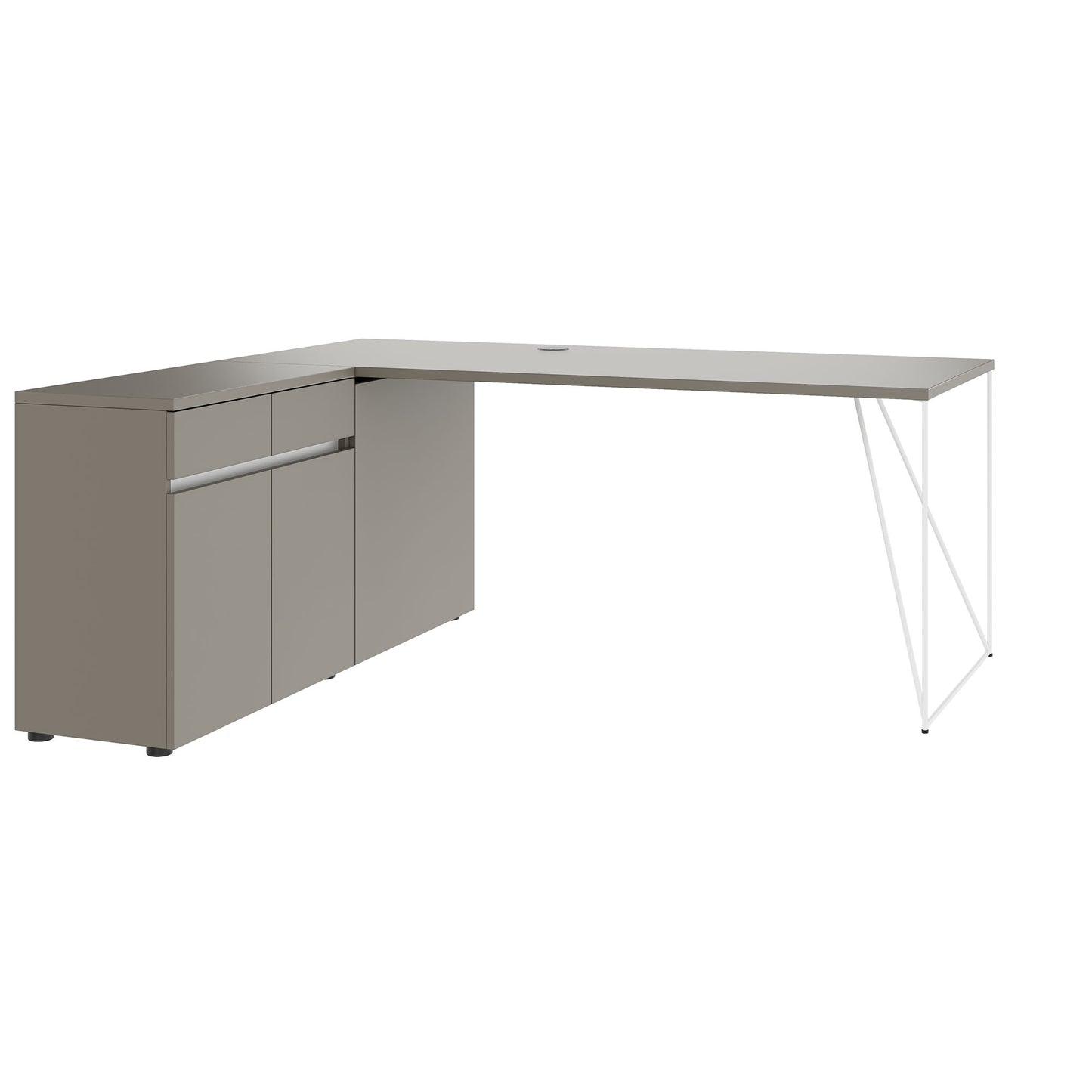 AIR Schreibtisch | 1600 - 2000 mm, elektrifiziert, integriertes Sideboard, Cubanitgrau